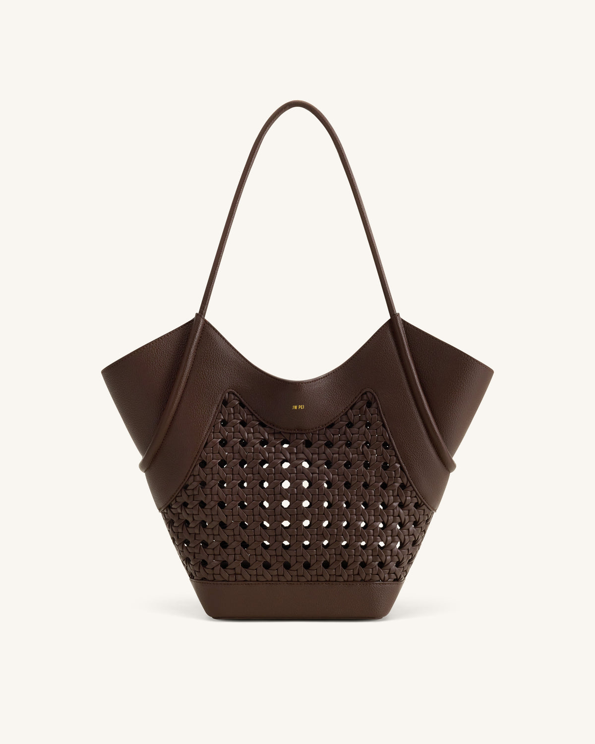 Maribel Woven Panel Tote Bag - Dark Brown | JW PEI
