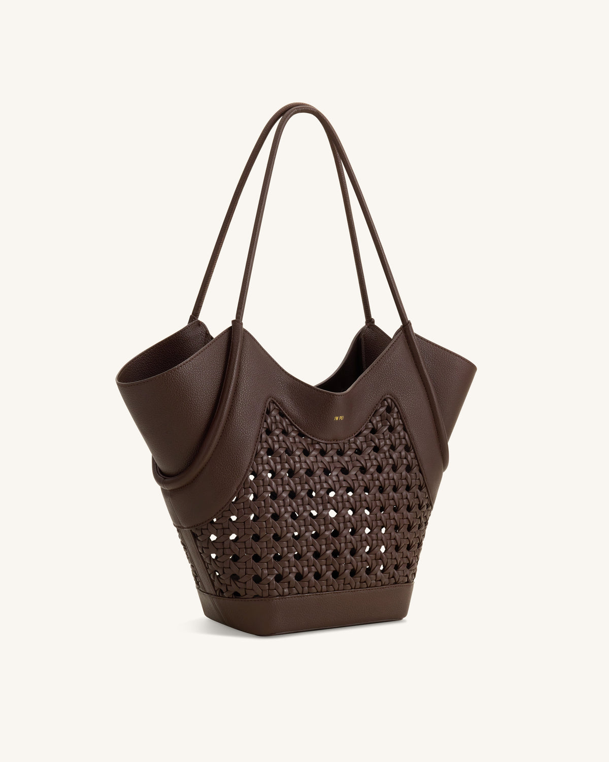 Maribel Woven Panel Tote Bag - Dark Brown | JW PEI