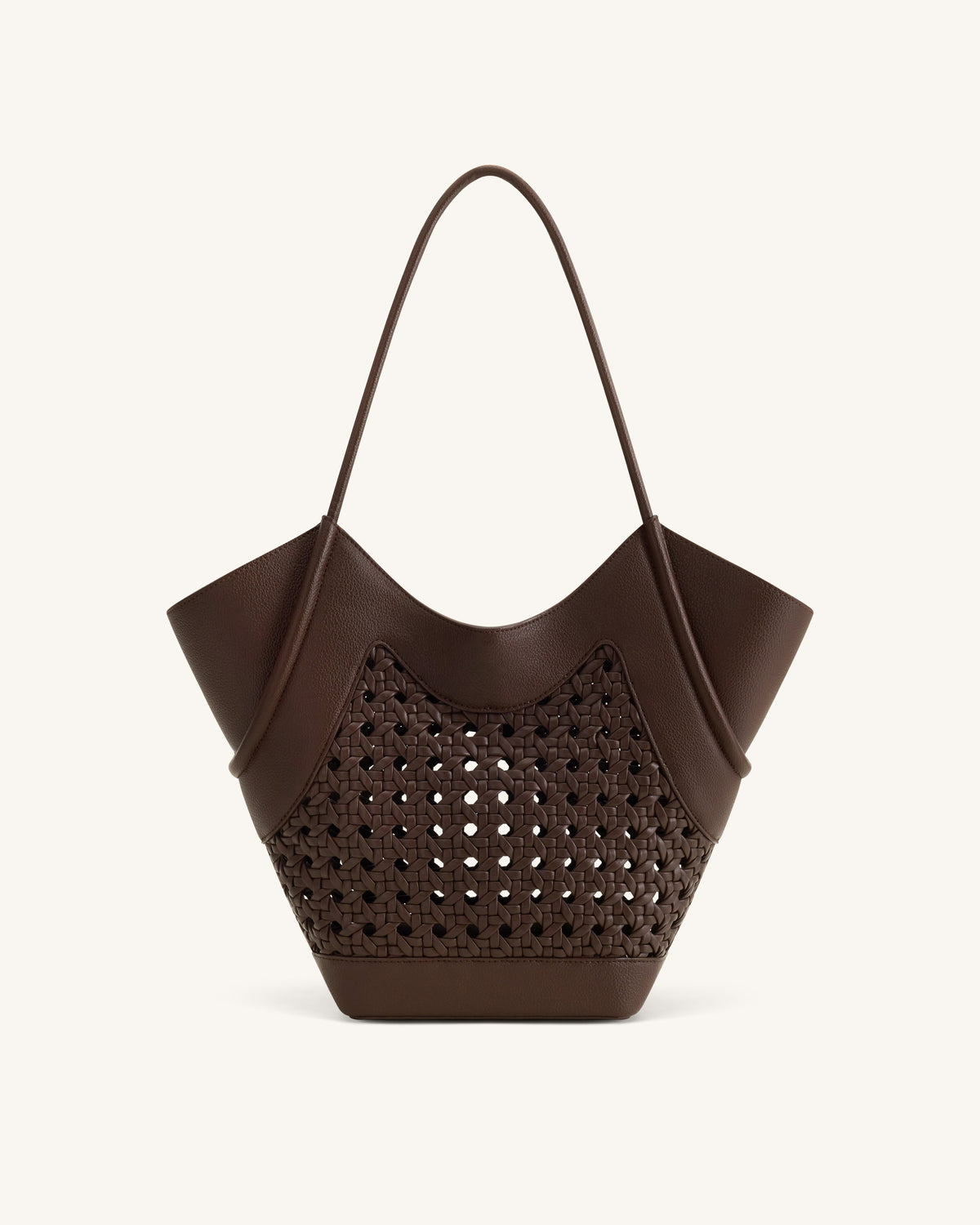 Maribel Woven Panel Tote Bag - Dark Brown | JW PEI