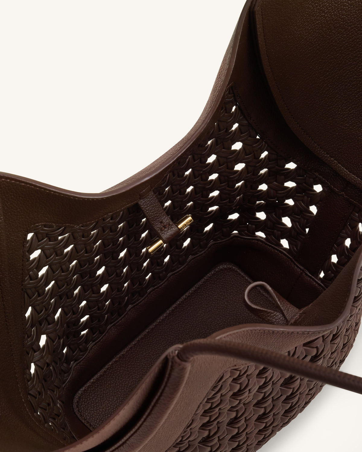 Maribel Woven Panel Tote Bag - Dark Brown | JW PEI