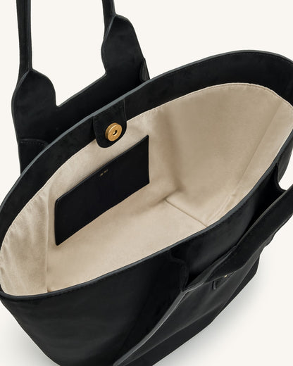 Cara Faux Suede Tote Bag - Black | JW PEI
