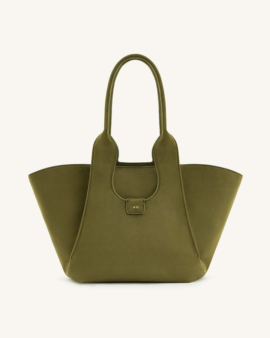 Cara Faux Suede Tote Bag - Dark Olive | JW PEI