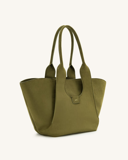 Cara Faux Suede Tote Bag - Dark Olive | JW PEI