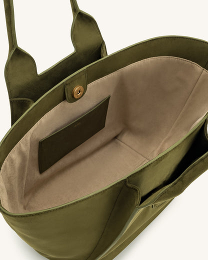 Cara Faux Suede Tote Bag - Dark Olive | JW PEI