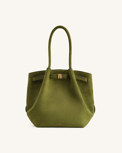 Hana Column Faux Suede Tote Bag - Olive Green | JW PEI