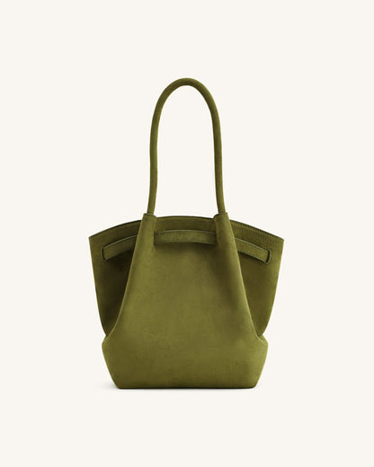 Hana Column Faux Suede Tote Bag - Olive Green | JW PEI