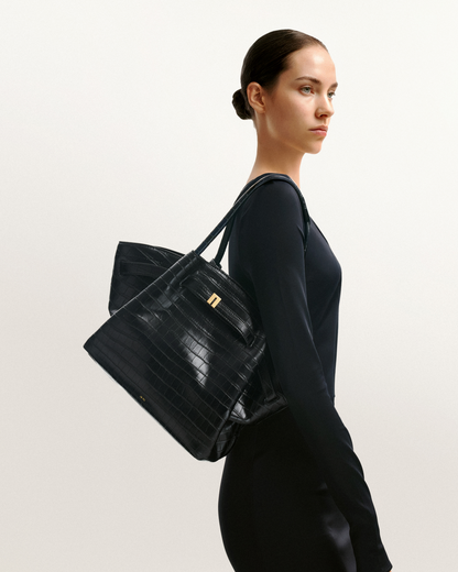 Hana Medium Tote Bag - Black Croc | JW PEI