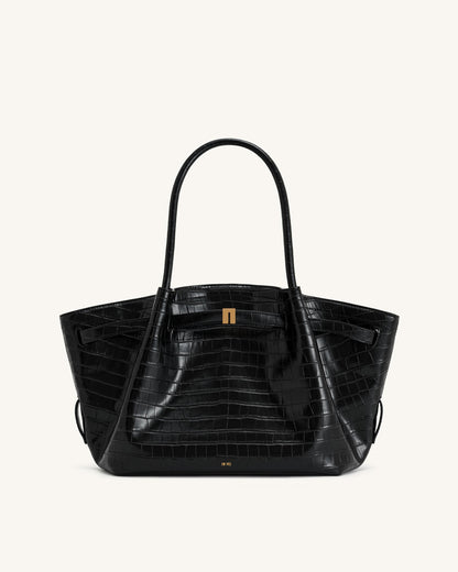 Hana Medium Tote Bag - Black Croc | JW PEI