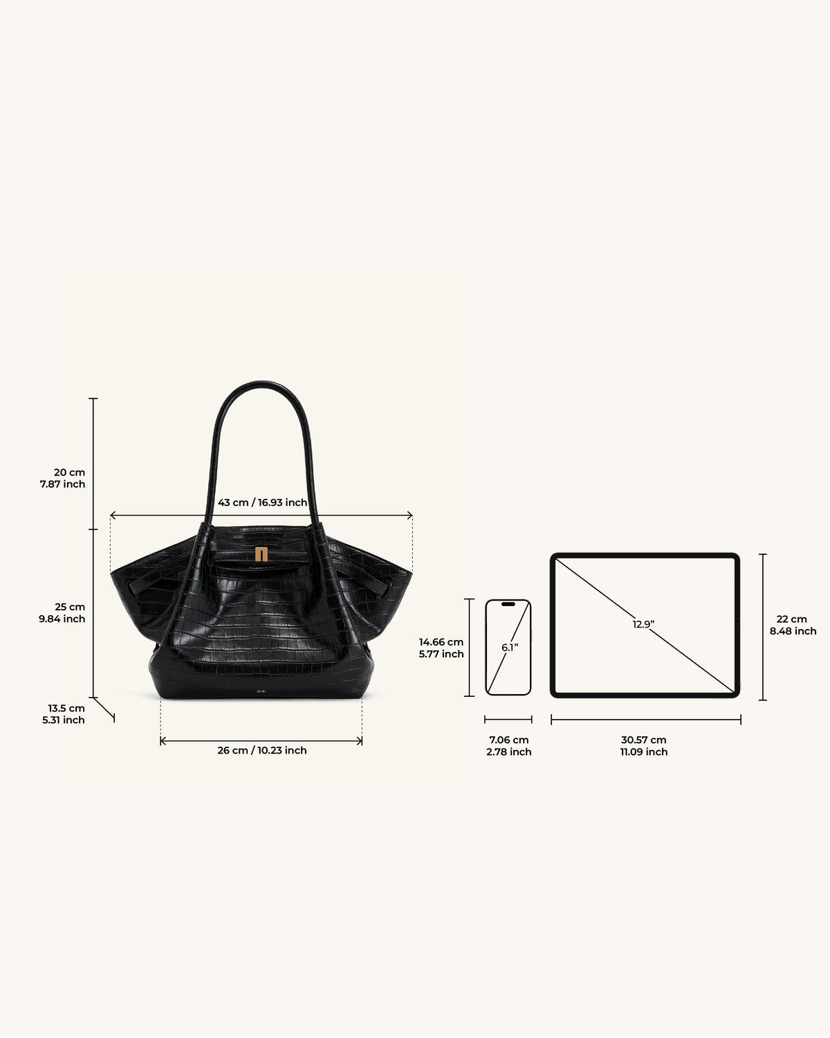 Hana Medium Tote Bag - Black Croc | JW PEI