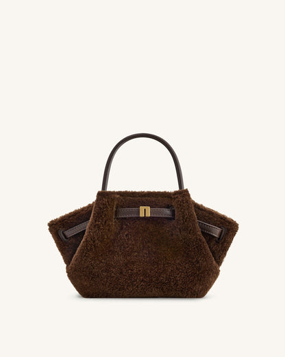 Hana Mini Faux Fur Tote Bag - Dark Brown | JW PEI