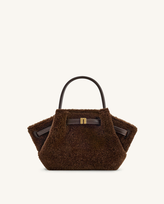 Hana Mini Faux Fur Tote Bag - Dark Brown | JW PEI