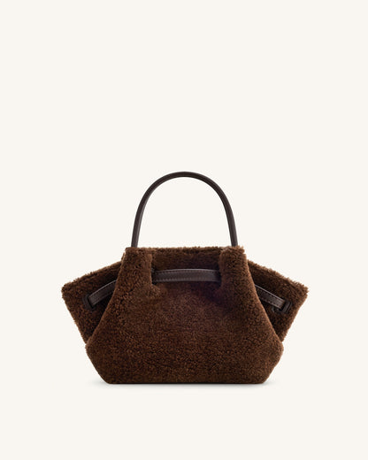 Hana Mini Faux Fur Tote Bag - Dark Brown | JW PEI