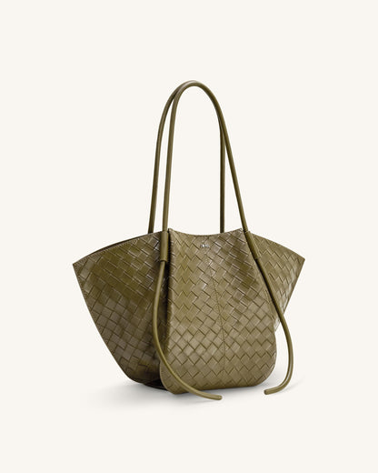 Nala Wide Weave Texture Tote Bag - Olive Green | JW PEI