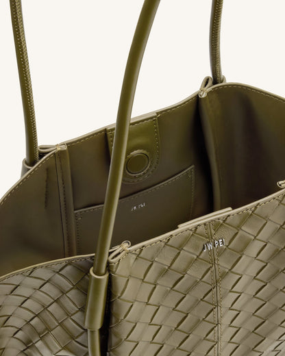 Nala Wide Weave Texture Tote Bag - Olive Green | JW PEI