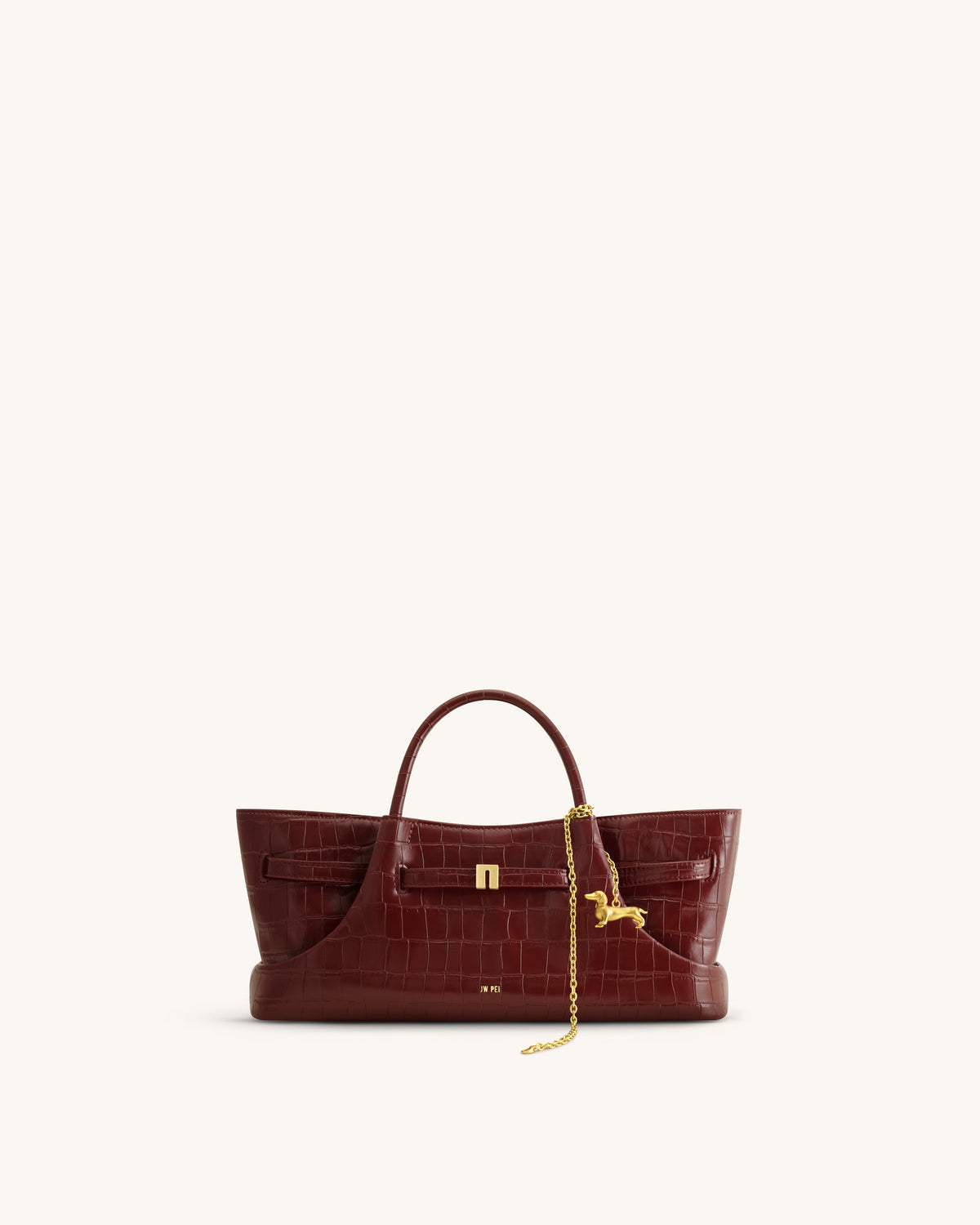 Maeve Dachshund Metal Charm Tote Bag - Burgundy Croc | JW PEI