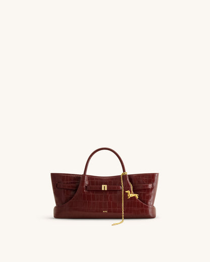 Maeve Dachshund Metal Charm Tote Bag - Burgundy Croc | JW PEI