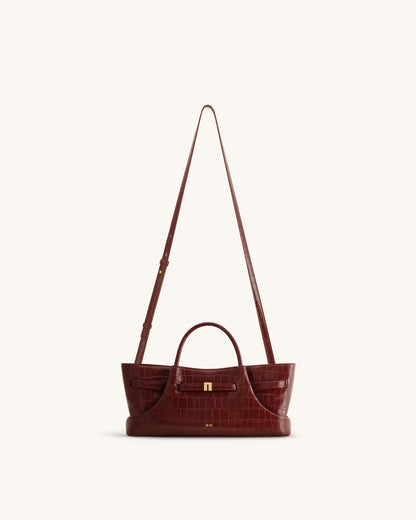 Maeve Dachshund Metal Charm Tote Bag - Burgundy Croc | JW PEI