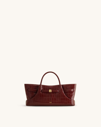 Maeve Dachshund Metal Charm Tote Bag - Burgundy Croc | JW PEI