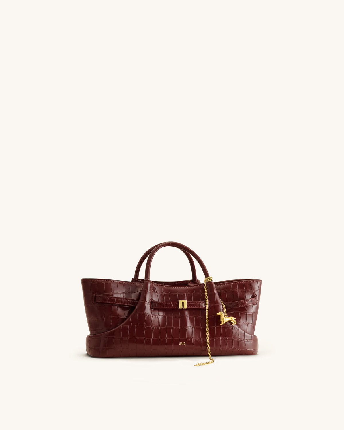 Maeve Dachshund Metal Charm Tote Bag - Burgundy Croc | JW PEI