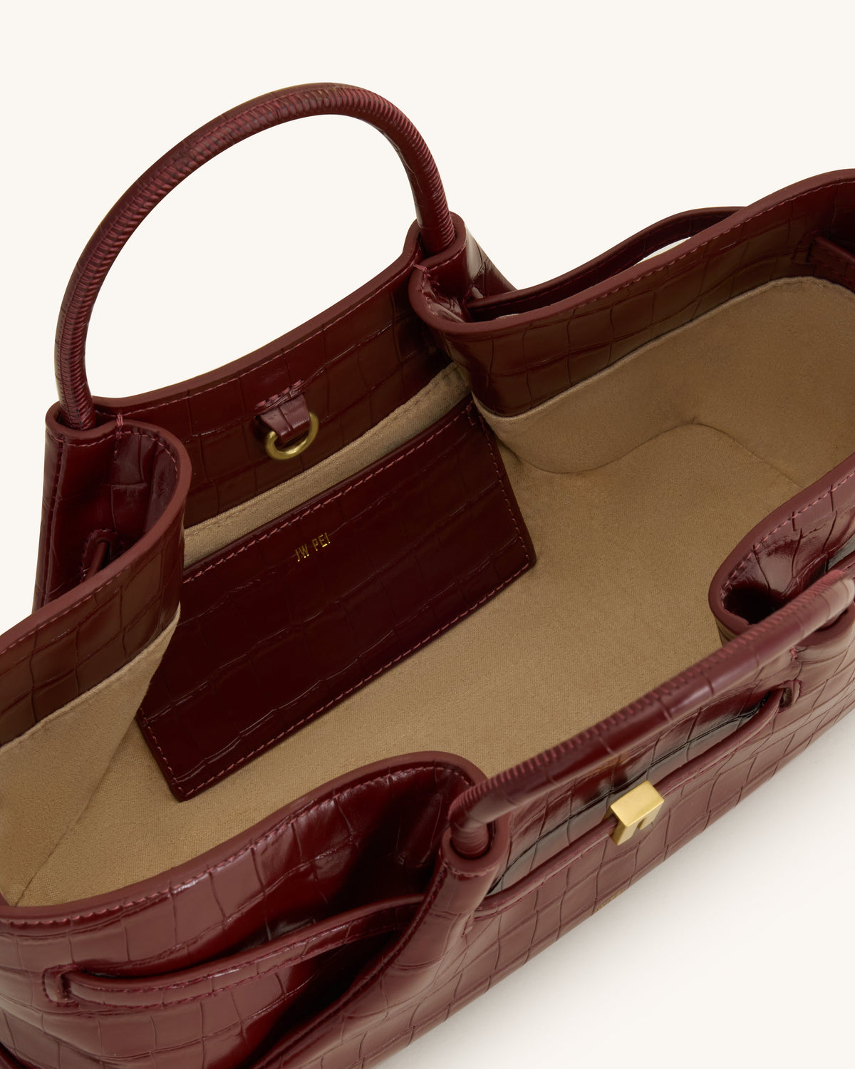 Maeve Dachshund Metal Charm Tote Bag - Burgundy Croc | JW PEI