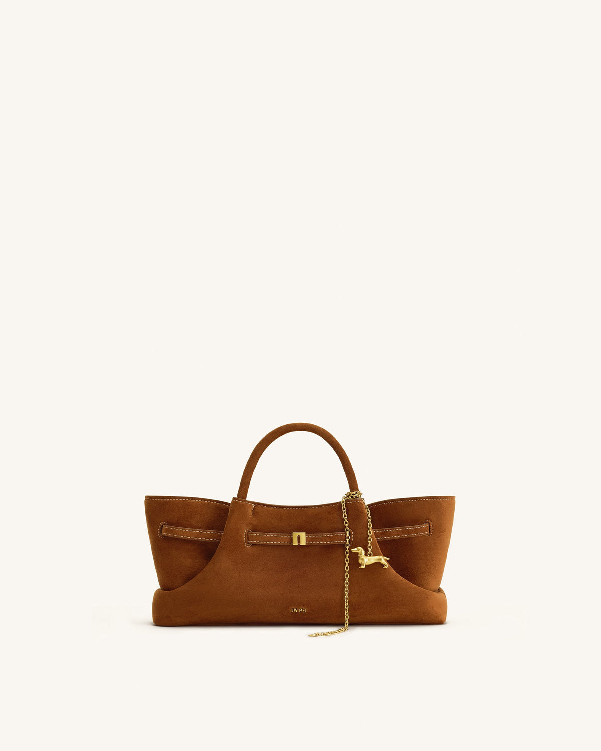Maeve Dachshund Metal Charm Faux Suede Tote Bag - Brown | JW PEI