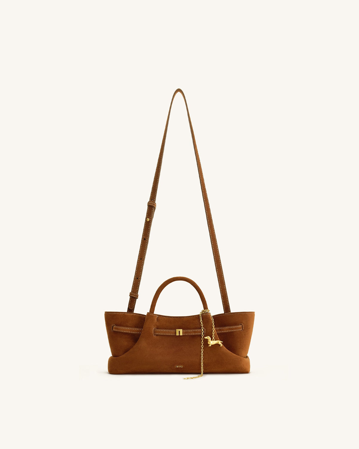 Maeve Dachshund Metal Charm Faux Suede Tote Bag - Brown | JW PEI