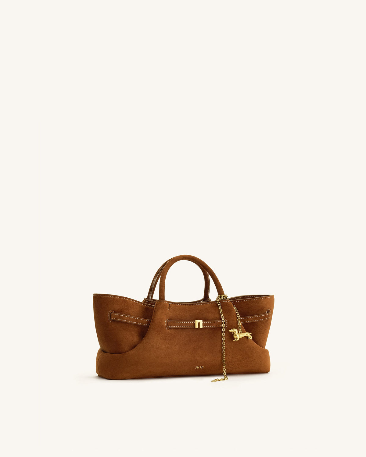 Maeve Dachshund Metal Charm Faux Suede Tote Bag - Brown | JW PEI
