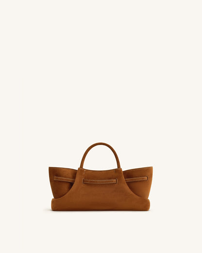 Maeve Dachshund Metal Charm Faux Suede Tote Bag - Brown | JW PEI