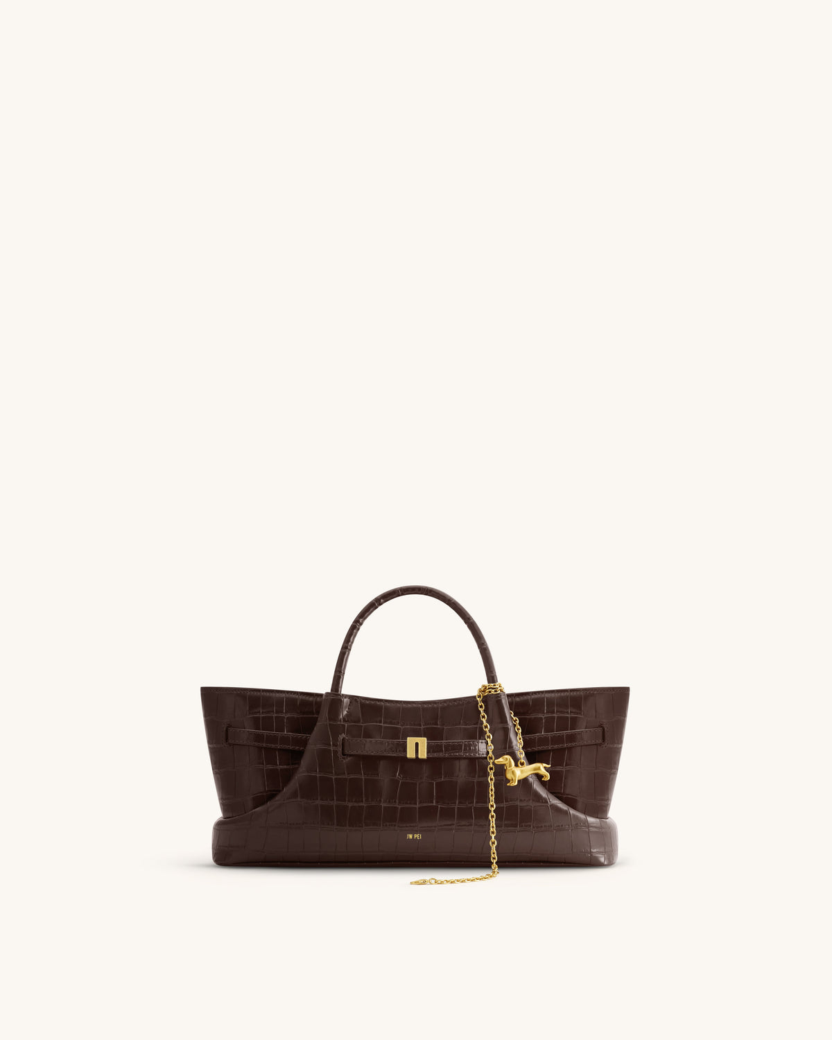 Maeve Dachshund Metal Charm Tote Bag - Dark Brown Croc | JW PEI