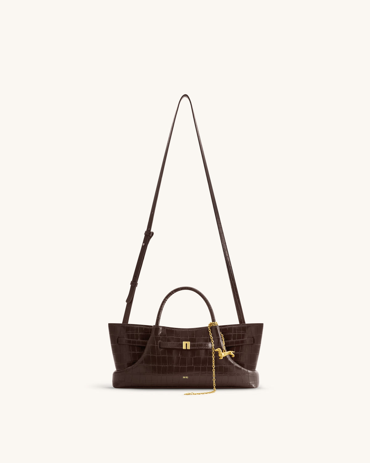 Maeve Dachshund Metal Charm Tote Bag - Dark Brown Croc | JW PEI