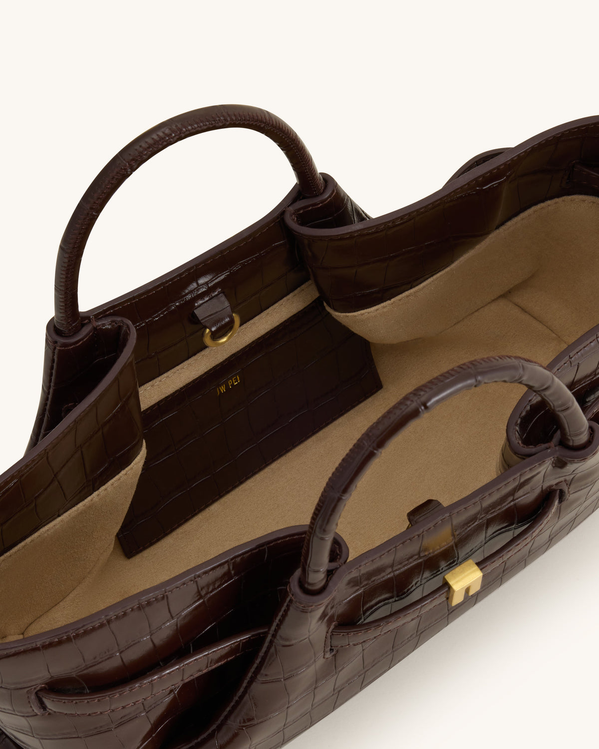 Maeve Dachshund Metal Charm Tote Bag - Dark Brown Croc | JW PEI