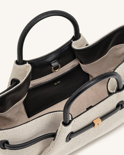 Maeve Dachshund Metal Charm Tote Bag - Black Canvasa | JW PEI