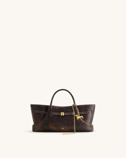 Maeve Dachshund Metal Charm Tote Bag - Deep Coffee | JW PEI