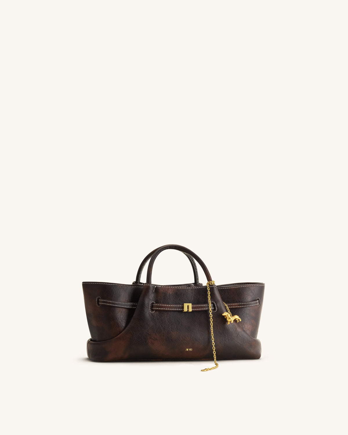 Maeve Dachshund Metal Charm Tote Bag - Deep Coffee | JW PEI