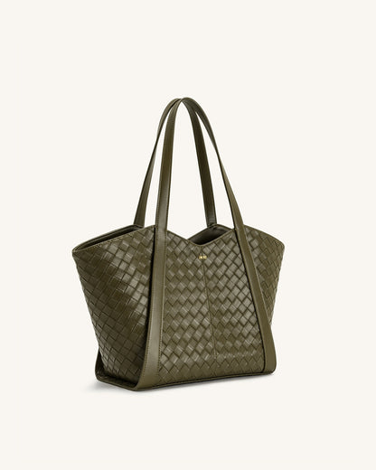 Kiana Large Capacity Weave Texture Tote Bag - Dark Olive | JW PEI