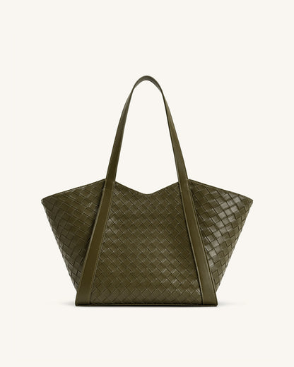 Kiana Large Capacity Weave Texture Tote Bag - Dark Olive | JW PEI