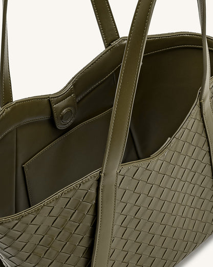 Kiana Large Capacity Weave Texture Tote Bag - Dark Olive | JW PEI