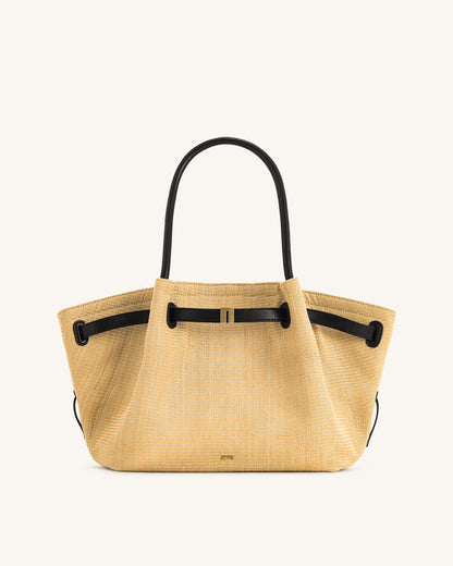 Hana Medium Faux Straw Tote Bag - Brown Straw | JW PEI