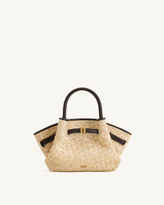 Hana Mini Faux Straw Tote Bag - Brown | JW PEI