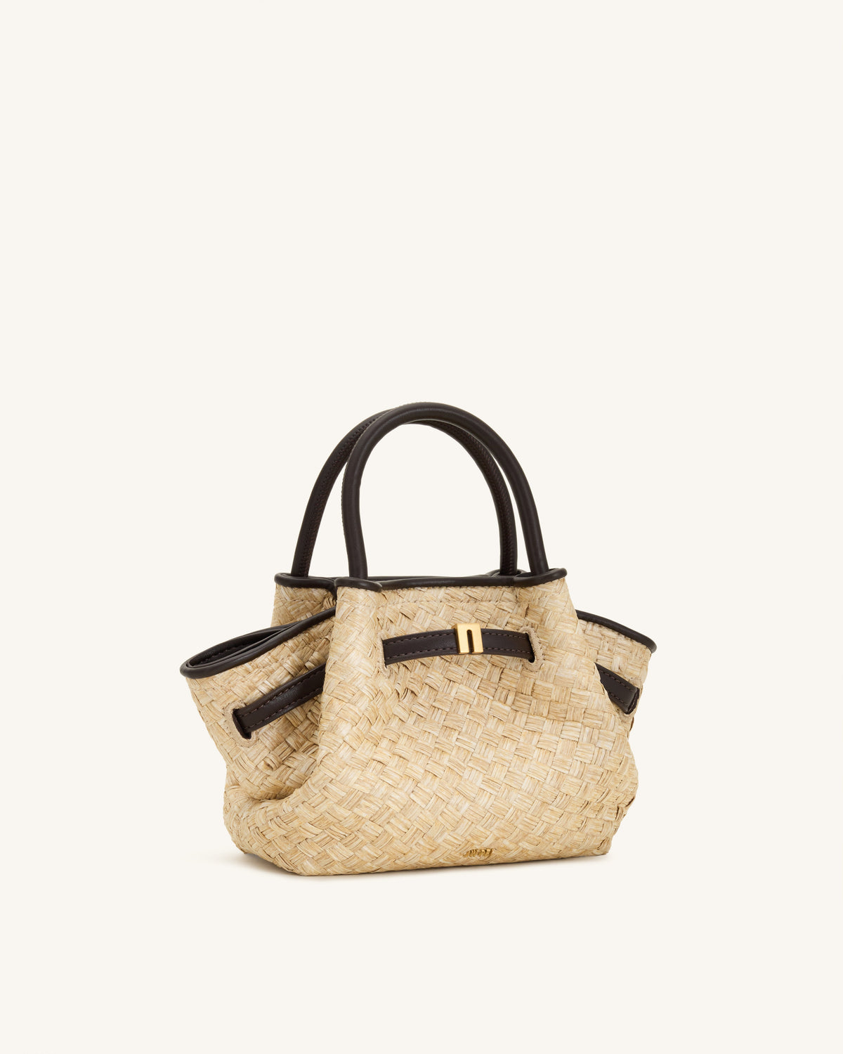 Hana Mini Faux Straw Tote Bag - Brown | JW PEI