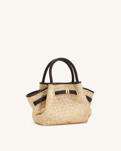 Hana Mini Faux Straw Tote Bag - Brown | JW PEI