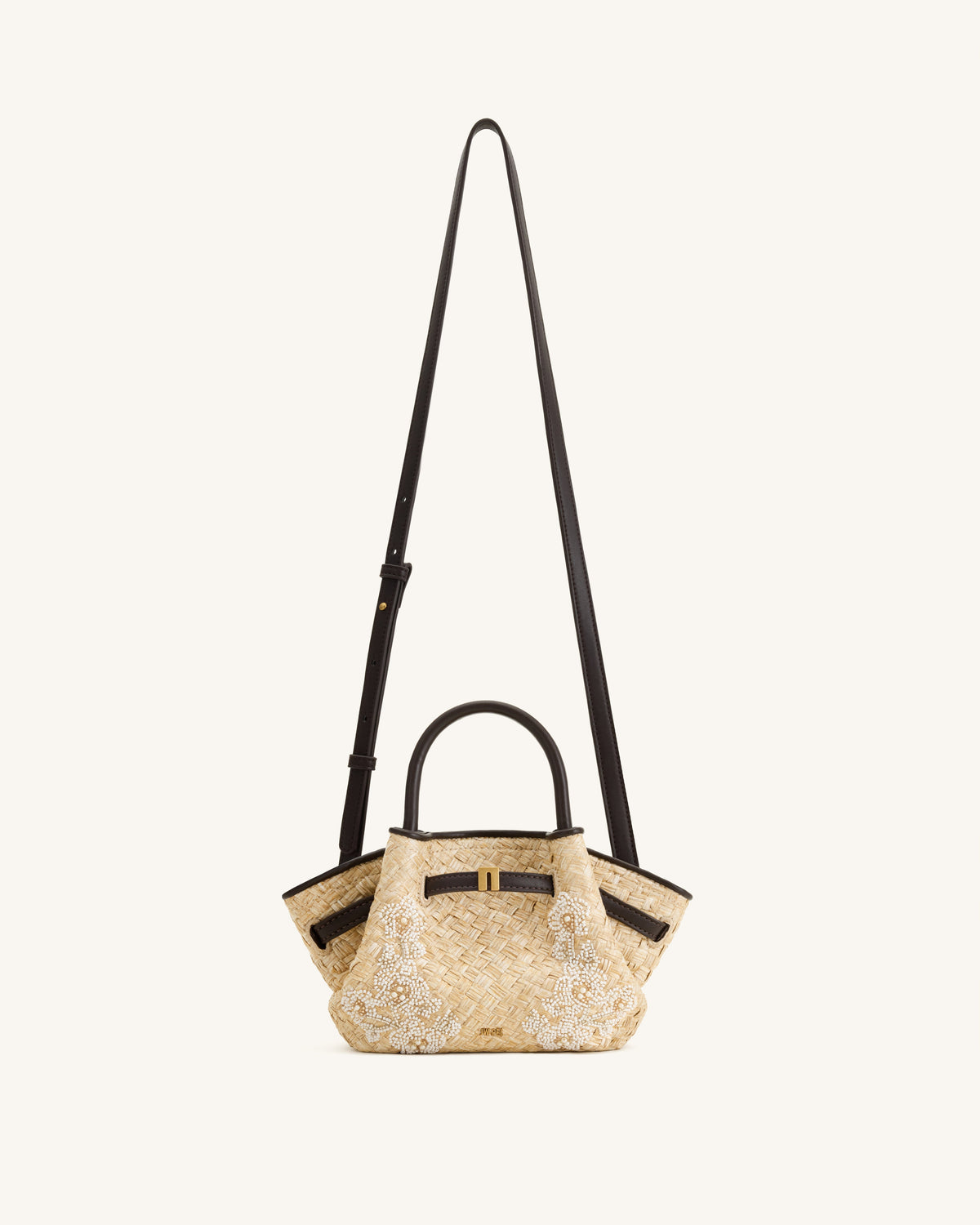 Hana Mini Faux Straw Beading Tote Bag - Brown | JW PEI