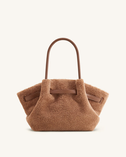 Hana Medium Faux Fur Tote Bag - Coffee Brown | JW PEI