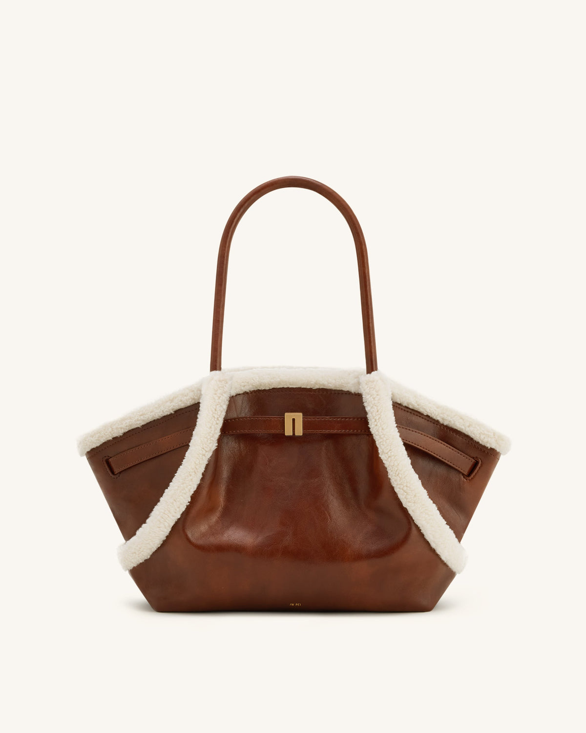 Hana Medium Faux Shearling Trim Tote Bag - Brown | JW PEI