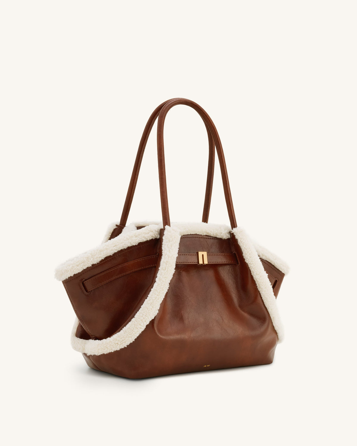 Hana Medium Faux Shearling Trim Tote Bag - Brown | JW PEI
