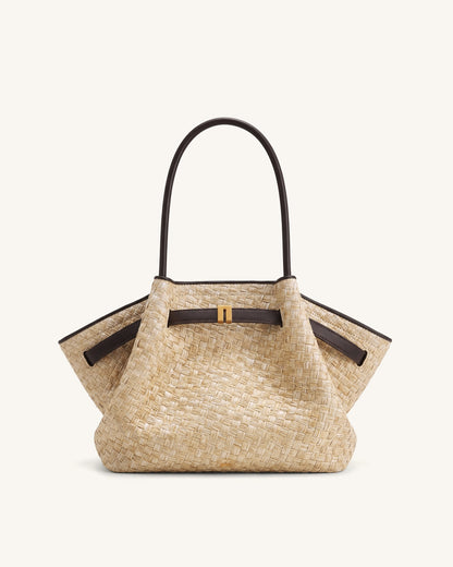 Hana Medium Faux Straw Tote Bag - Brown | JW PEI