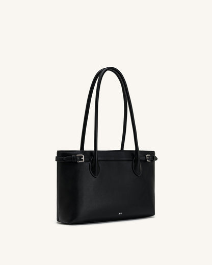 Camille Buckle Strap Tote Bag - Black | JW PEI