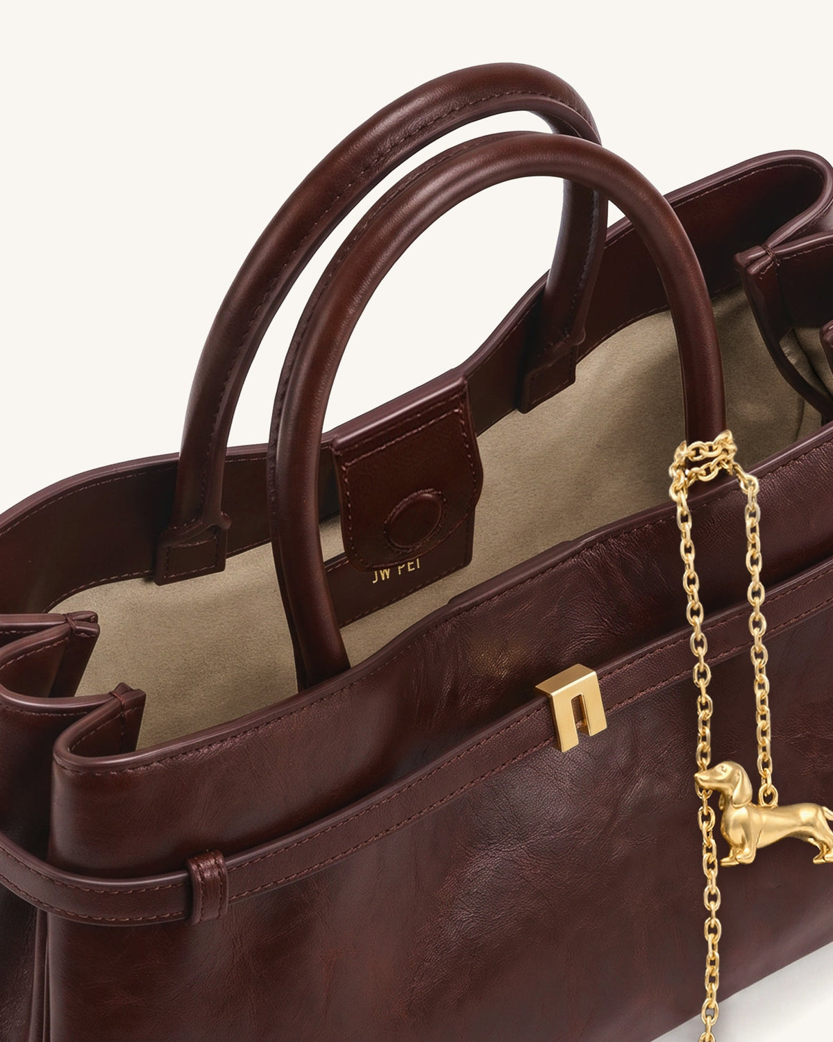 Maeve Dachshund Charm Satchel Tote Bag - Deep Burgundy | JW PEI