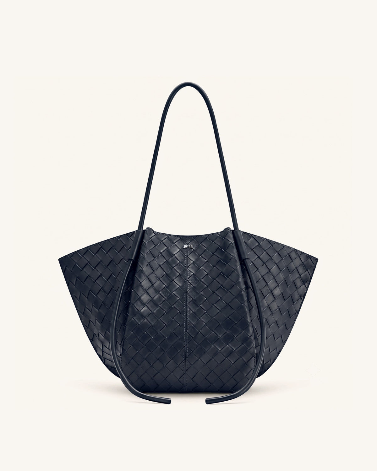 Nala Woven Texture Wide Tote Bag - Navy Blue | JW PEI