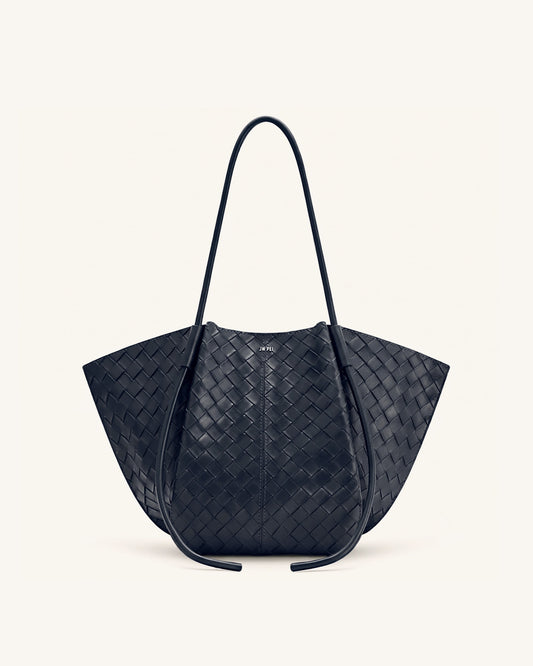 Nala Woven Texture Wide Tote Bag - Navy Blue | JW PEI